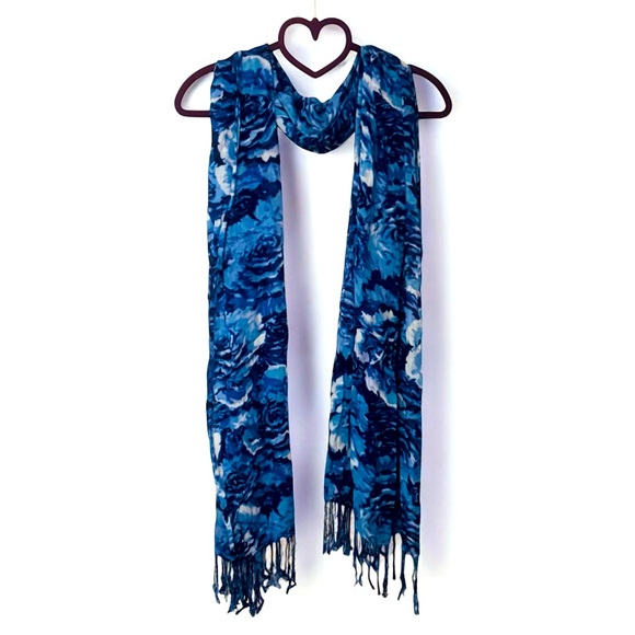 Blue Floral Scarf - Picture 3 of 3